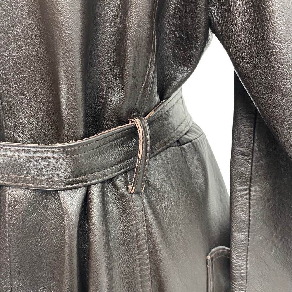 Vintage 70s Cyril Daniel Leather Trench Coat with Fur Collar Size M Union Made i - Picture 12 of 14